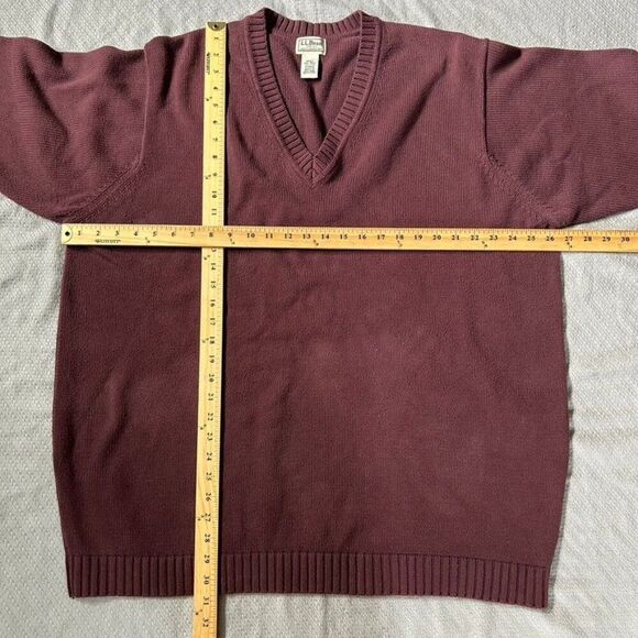 Men's L.L. Bean XXL Tall V-Neck Sweater Burgundy Brown Purple Knit Cotton - Picture 6 of 13